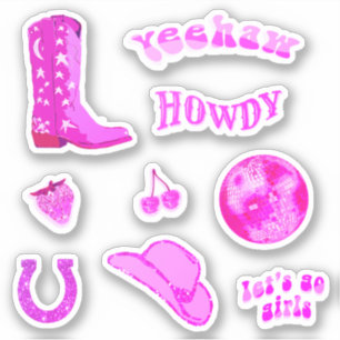 Pegatina Cuidada moda Girly Hot Pink Cowgirl Set estético
