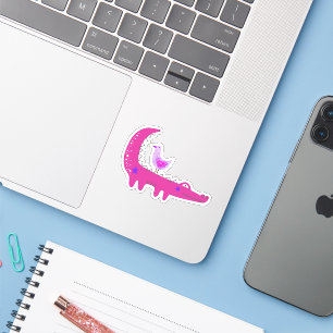 Pegatina Cuidado lagarto rosa caliente y portátil de gaviot