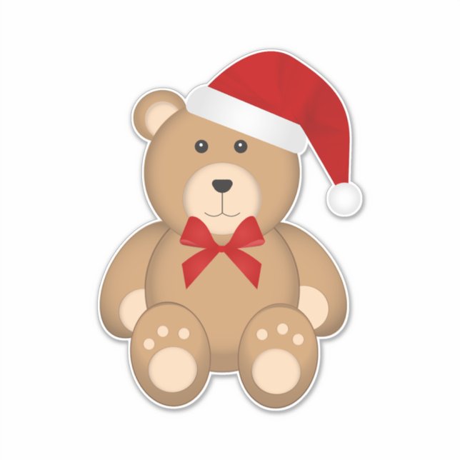 Pegatina Cuidados Navidades Teddy Bear con Sombrero Santa (Anverso)