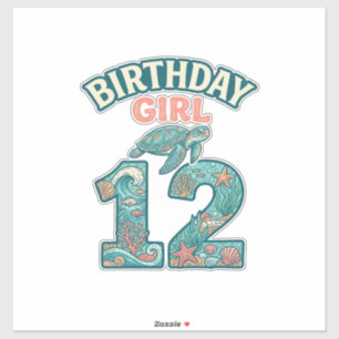 Pegatina Cumpleañera 12 Tortuga Marina Camiseta Vintage Océ