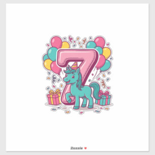 Pegatina Cumpleaños 7 del caballo Diseño de pony lindo vect