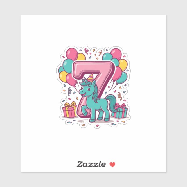 Pegatina Cumpleaños 7 del Caballo Diseño de Vector de Conej (Hoja)