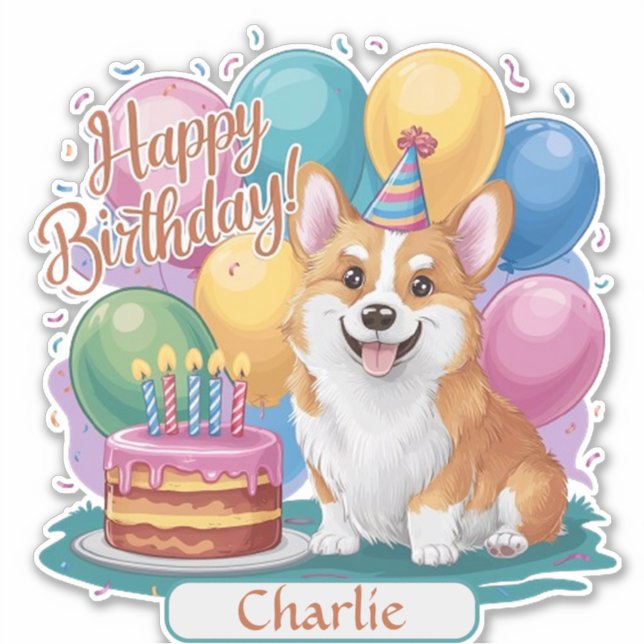 Pegatina Cumpleaños Corgi (Anverso)