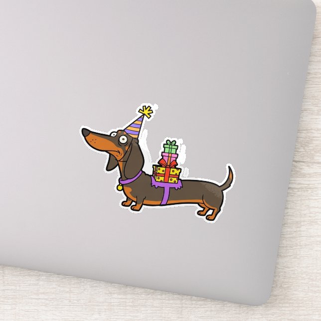 Pegatina Cumpleaños Dachshund con regalos (Detalle)