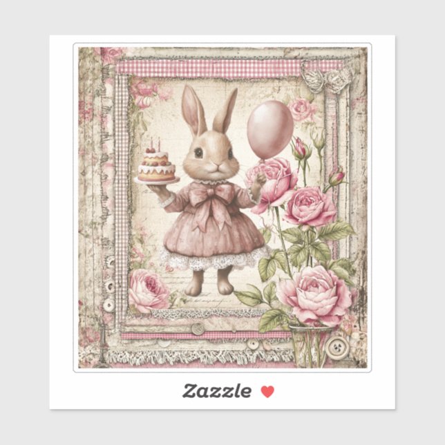 Pegatina Cumpleaños de conejito rosa dulce  (Hoja)