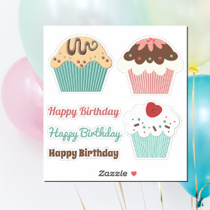 Pegatina Cumpleaños de Cupcake Mezcla y Combina