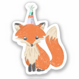 Pegatina Cumpleaños de Cute Fox Fiesta Gorra Woodland