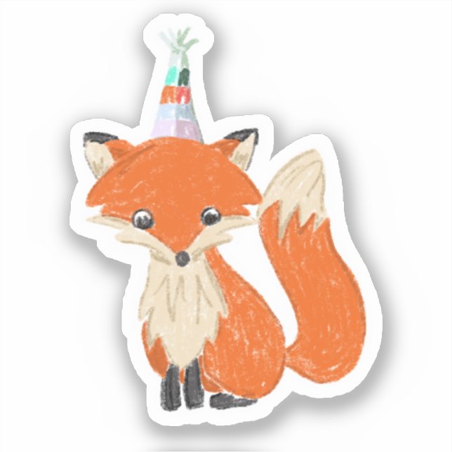 Pegatina Cumpleaños de Cute Fox Fiesta Gorra Woodland (Anverso)