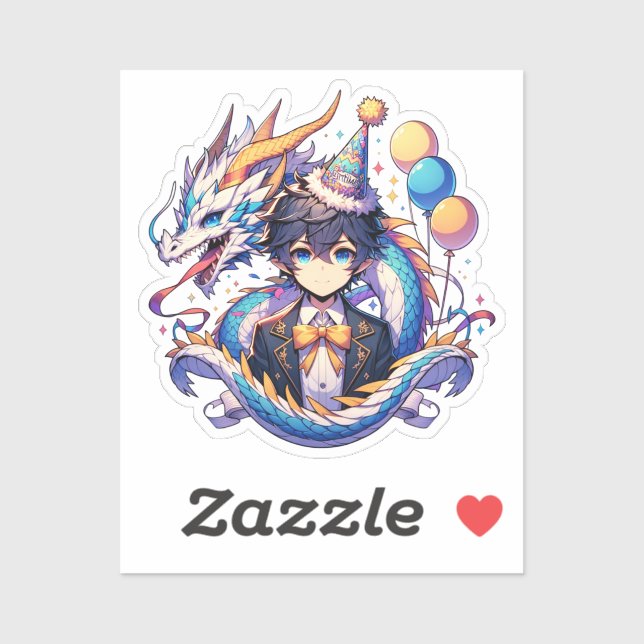 Pegatina Cumpleaños de un niño de un dragón anime (Hoja)
