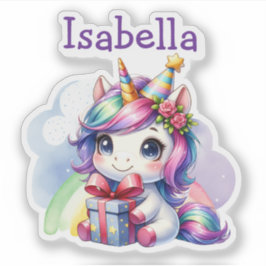 Pegatina Cumpleaños de Unicornio, Chica personalizado