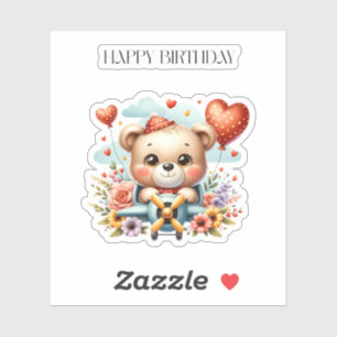 Pegatina Cumpleaños del piloto de osito de peluche