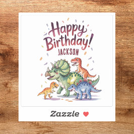 Pegatina Cumpleaños Feliz Dinosaurio Personalizado Lindo