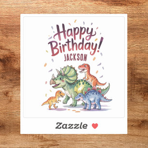 Pegatina Cumpleaños Feliz Dinosaurio Personalizado Lindo