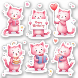 Pegatina Cumpleaños feliz - Gatos rosados - Regalos de glob