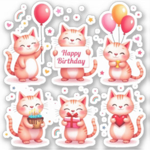 Pegatina Cumpleaños feliz - Gatos rosados - Regalos de glob