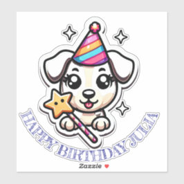 Pegatina Cumpleaños feliz niña cachorro lindo 