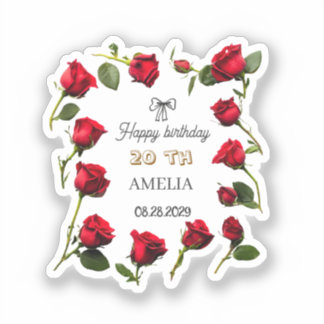 Pegatina Cumpleaños Floral Moderno | Diseño de Flor Elegant