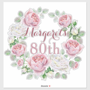 Pegatina Cumpleaños floral subió país rosado de Borgoña