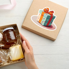 Pegatina Cumpleaños presente con Naranja Bow