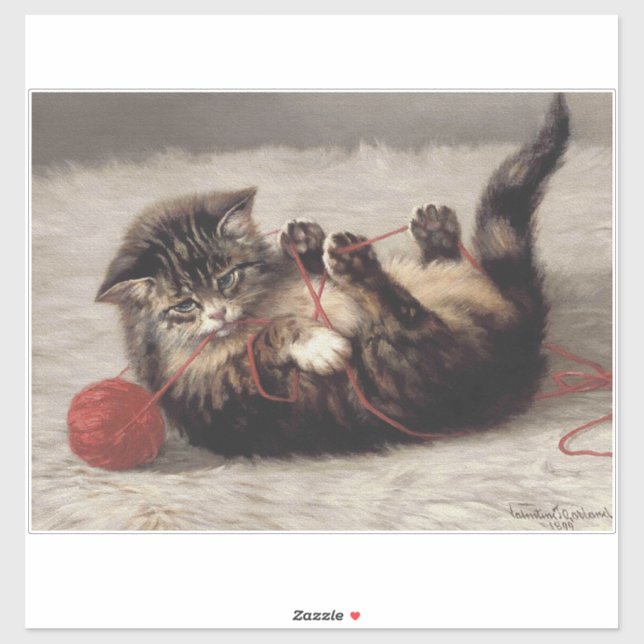 Pegatina Cuna de gato, bola de yarn de gato (Hoja)