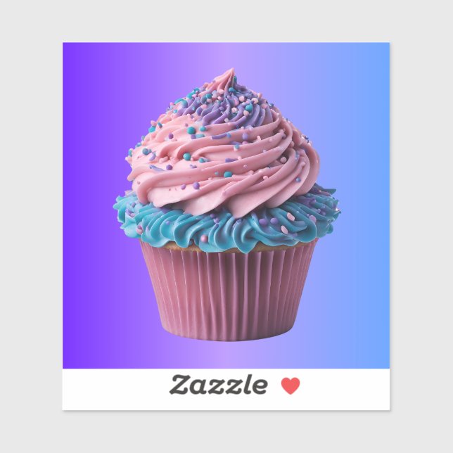 Pegatina Cupcake rosa y azul sobre gradiente (Hoja)