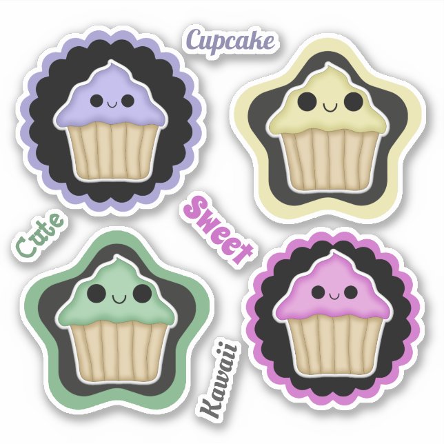 Pegatina Cupcakes Kawaii de Mezcla y Combinación (Anverso)