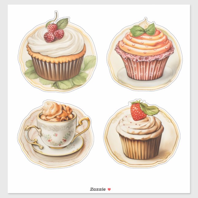 Pegatina Cupcakes y tazas (Hoja)