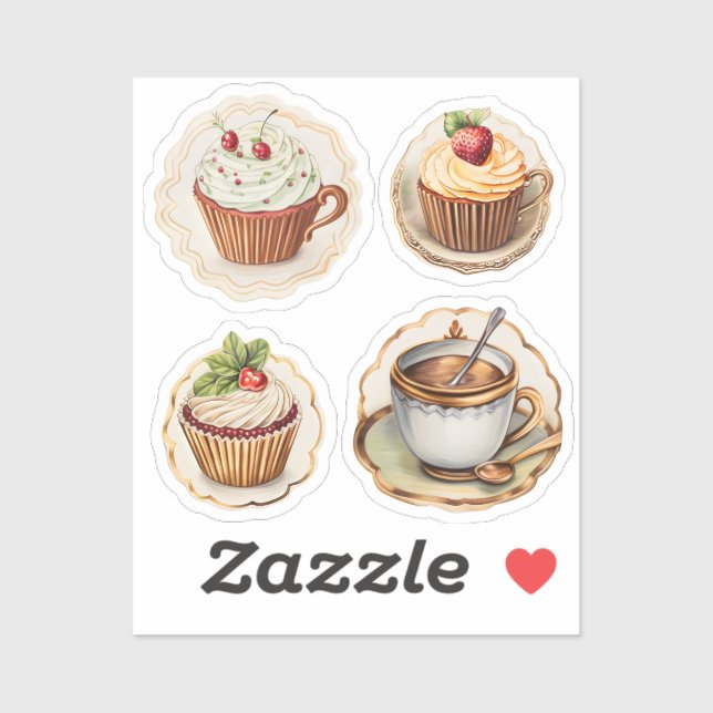 Pegatina Cupcakes y tazas 4 (Hoja)