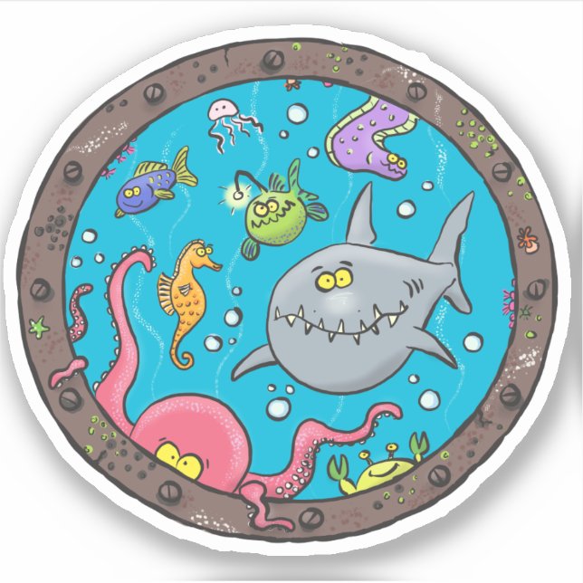 Pegatina Curiosas criaturas marinas bajo el agua personaliz (Anverso)