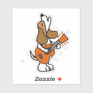 Pegatina Curioso perro beagle cantando y tocando guitarra