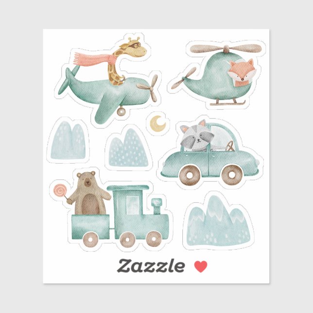 Pegatina Curioso transporte y animal. Viajes de bebés para  (Hoja)