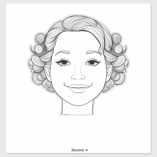 Pegatina Curly Coifs: Un retrato ilustrado de un Chica (Hoja)
