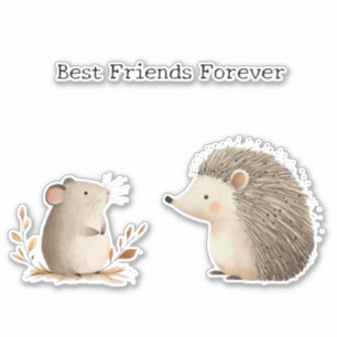 Pegatina Curte Brown Cream Hedgehog Mouse Mejor Amigos