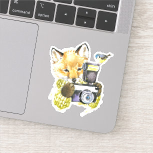 Pegatina Curte Watercolor Fox Tomando fotos
