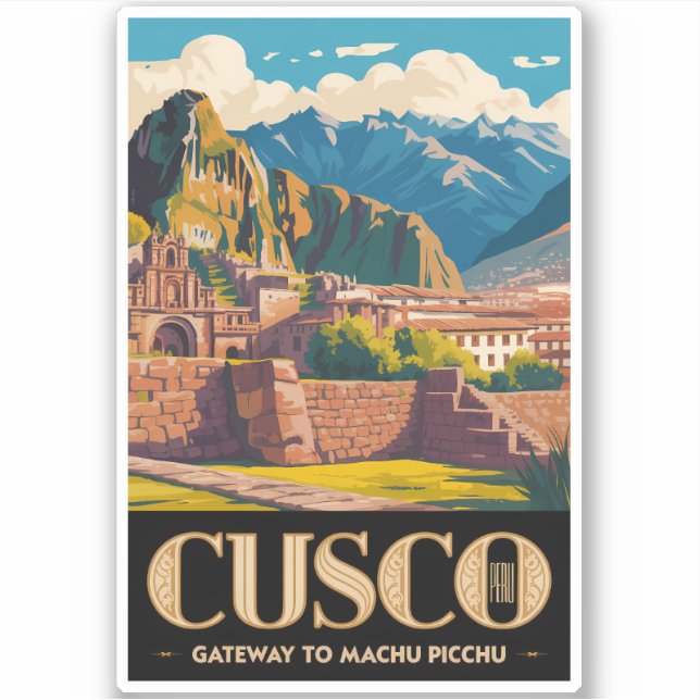 Pegatina Cusco Peru Illustration Travel Art Vintage (Anverso)