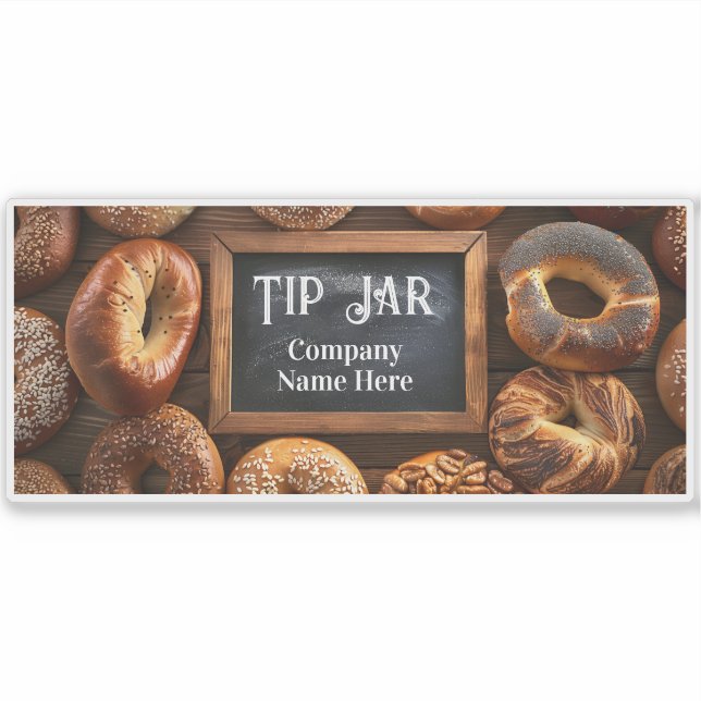 Pegatina Custom Bagel Cafe Business Tip Jar (Anverso)