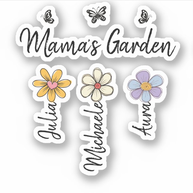 Pegatina Custom Birth Flower Mug Names, Mama's Garden Gift (Anverso)