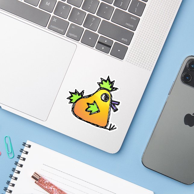 Pegatina Custom-Cut Vinyl Sticker - Chester Chicken (Ordenado portátil con iPhone)