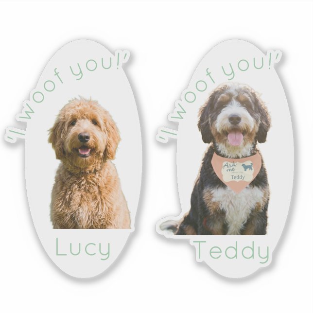 Pegatina Custom Dog Photo Name I Woof You Heartfelt Gift (Anverso)