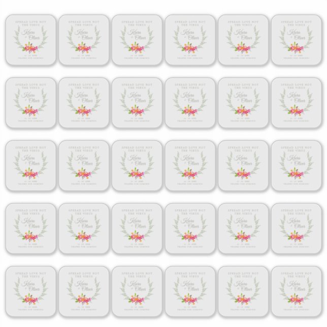 Pegatina Custom Floral Wreath Wedding Sanitizer Hand Gel (Anverso)