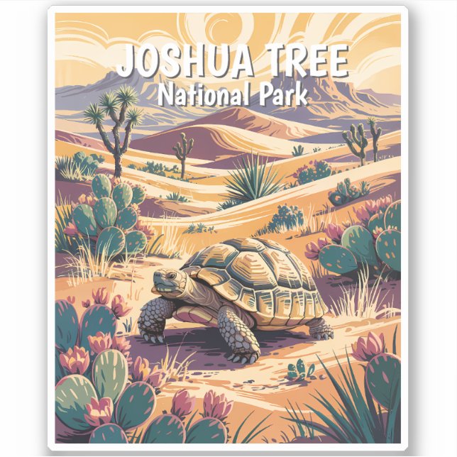 Pegatina Custom Joshua Tree Tortoise Retro Desert Landscape (Anverso)