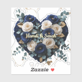 Pegatina Custom Navy Gold Floral Monogram Vinyl Heart Decal