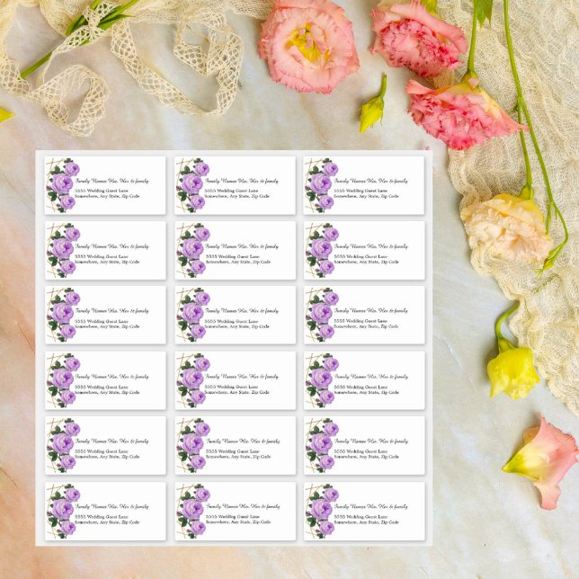 Pegatina Custom Wedding Guest Address Labels Purple Floral (Subido por el creador)
