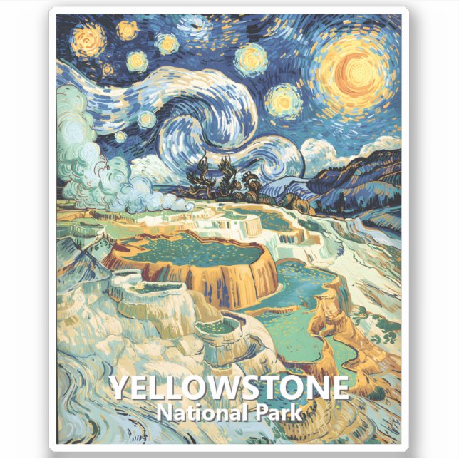 Pegatina Custom Yellowstone Mammoth Hot Springs Van Gogh (Anverso)