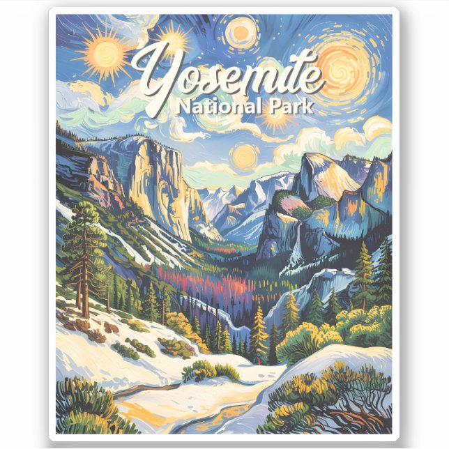 Pegatina Custom Yosemite Tunnel View Winter Van Gogh Style (Anverso)