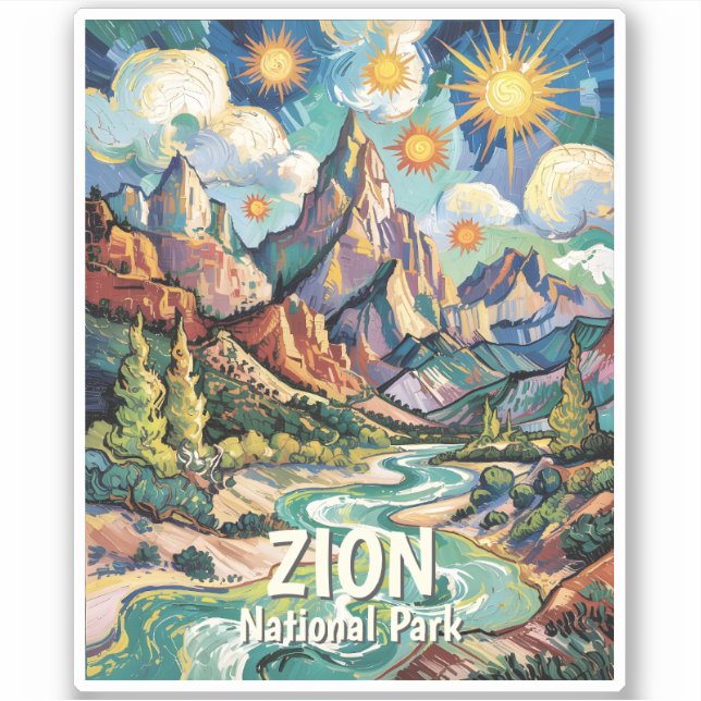 Pegatina Custom Zion Mountains & River Van Gogh Colorful (Anverso)
