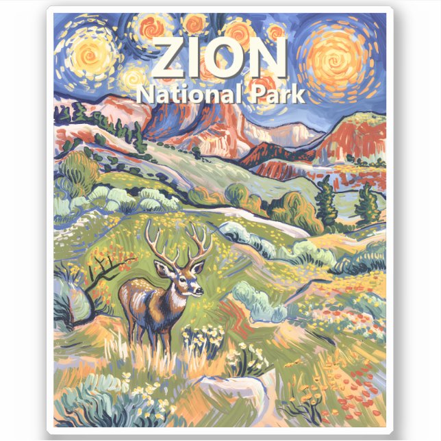 Pegatina Custom Zion National Park Animal Deer Colorful (Anverso)