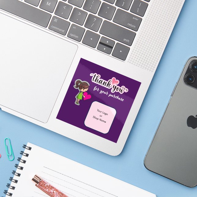 Pegatina Customized Thank You Card for Your Purchase Labels (Ordenado portátil con iPhone)