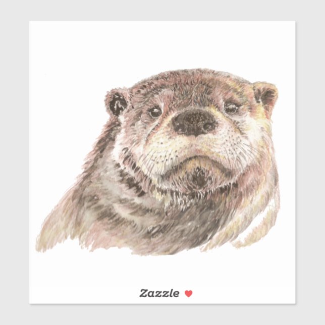 Pegatina Cuta acuarela Otter Animal Nature Wildlife Art (Hoja)