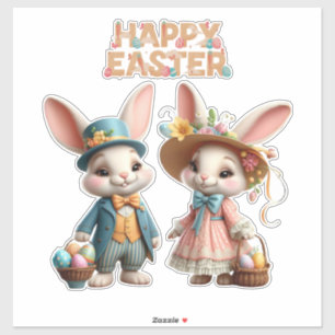 Pegatina Cuta, caprichosa Pascua feliz con 2 conejos